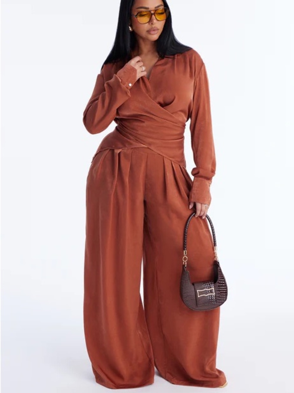 Into You Satin Pant Set - Rust